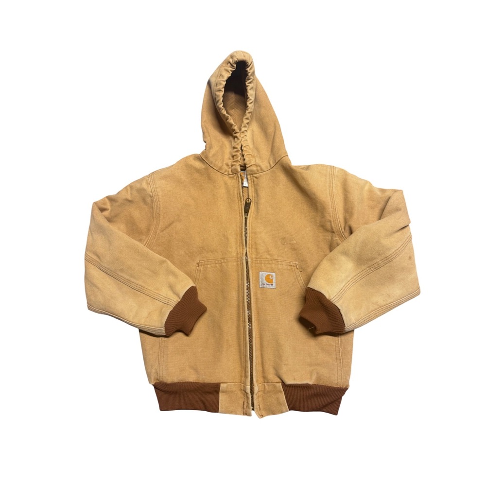 Carhartt Kids Vintage Hooded Active Jacket Duck Brown Canvas Thermal Lined Small
